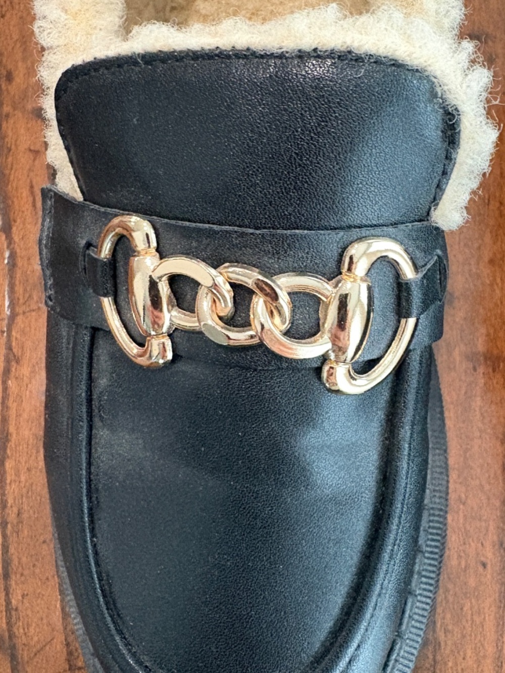 Black Faux Leather Sherpa Lined Chunky Lug Sole Bit Loafers Size 40 (9 US) - Picture 3 of 7